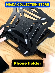 Rotating Laptop Stand with Phone Holder Aluminum Alloy Hollow Heat Dissipation 8 tier Adjustable Portable Tablet Stand