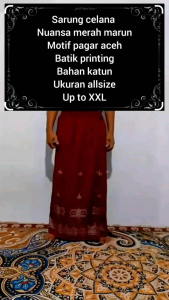 Sarung Celana Motif Pagar Aceh Batik Printing Warna Merah Marun