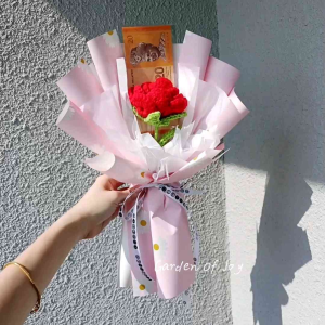 Crochet Rose Tulip Carnation Bouquet Graduation Brithday Gift Surprise Money Flower Knit Handmade Bunga 针织钩织有钱花花束