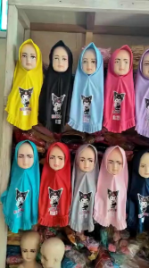 HIJAB INSTAN ANAK KUROMI LABUBU DAILY MUSLIM 4-8 TAHUN JAHIT RAPI TERBARU
