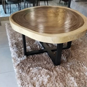 CLEARANCE STOCK ONE WHOLE PIECE LIVE EDGE SUAR SOLID WOOD COFFEE TABLE(IRREGULAR  ROUND SHAPE (100x100cm)