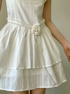 GS-014 Ikat Pinggang Wanita Mutiara Kait Hias Bunga Mawar Tali Gesper Korean Style Mewah