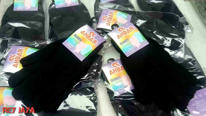 Sarung Tangan Sepeda Motor Jari Full Wanita Pria Bahan Rajut Warna Hitam Polos Premium Ter Murah