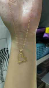 18K Saudi Gold Lightweight Mini Paperclip chain necklace with 18K Rope-Heart Pendant(Open Back) ✨