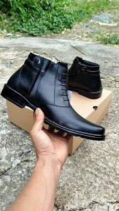 Formal Boots Rumaos: Sepatu Dinas/Pantofel/PDH/Kantoran Kulit Hitam Dop Premium