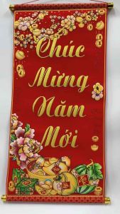 LIỄNG NHUNG ĐỎ - CÂU ĐỐI CHÚC TẾT 30x75cm CHÚC MỪNG NĂM MỚI - AN KHANG - VẠN SỰ - TẤN TÀI PHỤ KIỆN TREO TRANG TRÍ TẾT