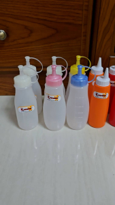 ขวดซอสใส่นมข้น น้ำหวาน ขวดน้ำจิ้ม สีขาว แดง ส้ม