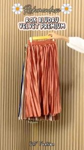 Rok Bludru 7/8 Plisket Import Premium Jumbo Wanita Dewasa Korean Style 2024