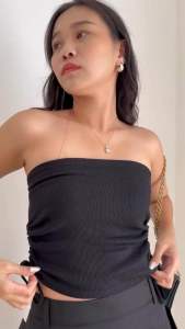 VILLY Top - Kemben Tali Serut - Knit Tube Top - Atasan Kemben Wanita - Kemben Rajut Serut Samping