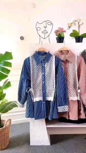 LAGI PROMO arumi blouse salur kombinasi brokat/Atasan kemeja wanita terbaru