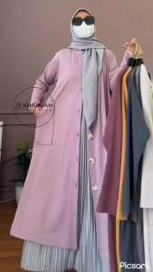 Tunik Outer Midi Dress Bahan Birkin Knit Kancing Besar Hazima By Khadijah