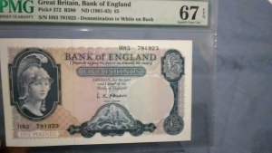 1961-1963 Great Britain Bank Of England 5 Pounds PMG67 EPQ ( Watermark Britannia )