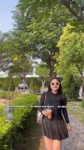 Bộ bơi bộ thể thao nữ SG Bikini And Sport chất thun co giãn thoải mái tay dài váy chữ A tôn dáng