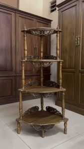 ชั้นไม้สัก ชั้นเข้ามุม สูง 125 x 65 x 50 cm. (ค่าส่งฟรี/ประกอบแล้ว) ชั้นวางของ ชั้นเข้ามุม 4 ชั้น สีเสี้ยนดำ น้ำตาล Teak Corner Wooden Carved Shelf