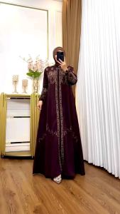 Dress Raya Kode 194 Gamis Bahan Yoris Premium Payet Mote Bordiran Timbul Depan Belakang