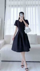 Đầm nữ xếp ly dáng xòe cổ cách điệu tay phồng thiết kế trẻ trung sang trọng vải dày dặn 2 lớp thấm hút tốt Zomi Z032