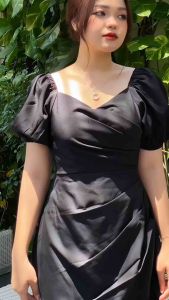 Đầm đi tiệc đắp chéo tay  phồng thiết kế xếp li chéo sang trọng  che khuyết điểm ZOMI D9288