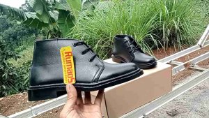 Rumaos sepatu PDH tali tiga Dinas harian hitam dop kulit