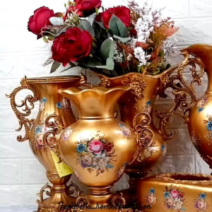 Vas Antik Polyresin Coklat Gold Mewah Import Dekorasi Rumah