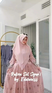 RALINA SYARI BY EDELLWEIS BAJU DRES SYARY SET HIJAB BAHAN CERUTY BABYDOL ARMANY FULL FURING LD 110-120 BAJU LEBARAN KEKINIAN 2024