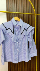 Yumi Top Blous Korea Style: Kemeja Atasan Wanita Cotton Salur