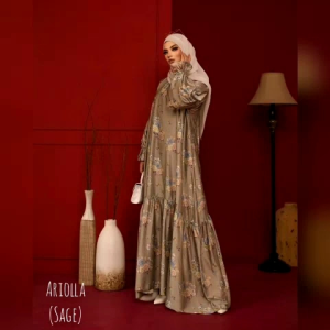 ARIOLLA Abaya motif Bunga bahan Amani Silk denga 4 pilihan Warna FreeSize max LD 120 by Fataya Collection