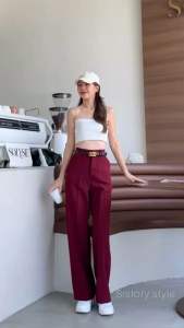 หน้าเรียบ 1 หู ทรงลุง กระบอกกลาง ดีเทลน่ารัก เอวสูงปี๊ด สีเท่า ผ้าทิ้งตัว เครื่องดื่ม รถเนียนที่ดี คุณสมบัติของผ้า รุ่น Basic pants 1