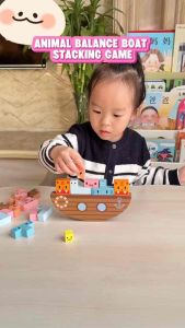 Animal Balance Boat Stacking Game Toys Educational Building Blocks Balance Toy