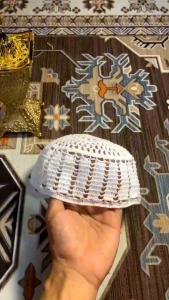 Peci Kopiah Jaring Madinah Putih Tinggi 5cm