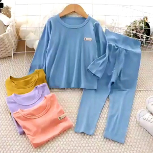 simple baby kids pyjamas set sleepwear breathable summer high waist 儿童高腰睡衣套装简约风透气呼吸棉