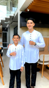 Baju Koko Couple Ayah dan Anak Laki-laki Lebaran 2025 Lengan Panjang Embos 3D Premium By Progress Man