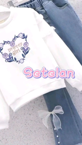 Setelan Jeans Dan Sweater Anak Perempuan Import Usia 1-10 Tahun