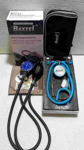 Baxtel Aneroid Sphygmomanometer Blood Pressure Monitor With Light Blue Deluxe Stethoscope