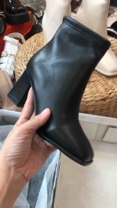 Bốt da lỳ nữ cổ thấp gót vuông 7 phân dày dặn loại 1