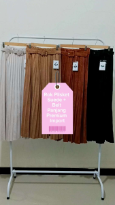 ANNELIESE - Rok Plisket Suede + Belt Panjang Polos Premium Import