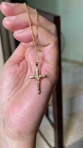 PAWNABLE 18K Saudi Gold Rope Chain(lightweight manipis)with 18K Saudi Gold Cross Pendant(open back✨