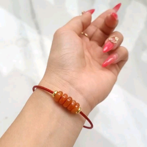 Q623 Vòng ngũ điếu Ngọc Huyết Cam dây cáp ORD VIP Hỏa và Thổ - Phong Thuỷ TUDO P