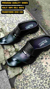 SEPATU SANDAL SELOP FORMAL SEPATU BUSTONG PRIA KULIT SAPI 100% KODE B6038 HITAM (PRODUKSI SENDIRI)