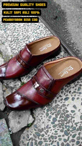 SEPATU SANDAL SELOP FORMAL SEPATU BUSTONG PRIA KULIT SAPI 100% KODE B6038 MARUN ( PRODUKSI SENDIRI )