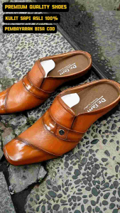 SEPATU SANDAL SELOP FORMAL SEPATU BUSTONG PRIA KULIT SAPI 100% KODE B6038 TAN ( PRODUKSI SENDIRI )