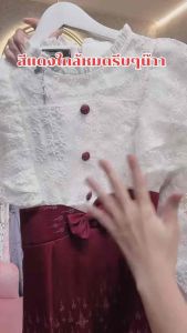 P102ชุดเดรสลายไทยประยุกต์(ฟรีไซส์ ML)คอจีนระบายแขนชุดไปทำบุญ ชุดไปวัด ชุดเดรสลายไทย ชุดเดรสผู้หญิง