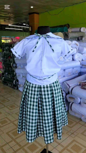 School Uniform Sailor Collar Blouse With Ribiti/Green Checkered Skirt Individual Set Joenel Brand