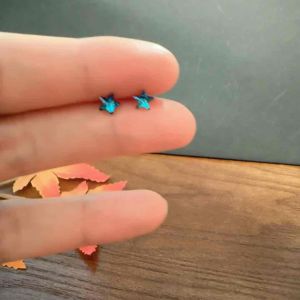 [Studs & Such] 925 Silver Stud Earrings With Genuine Star-Shaped Austrian Crystal In Bermuda Blue & Aurora Borealis