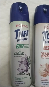 PC Personal Care Tuff Germban 3 in 1 deodorizer air spray with Shang Sakura Blooms Linen Fresh and Lemon Zest scents 250ml