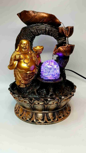 Buddha fountain Travelling Buddha water fountain Lucky Buddha Tabletop water fountain fengshui lucky fountain Laughing Buddha with Gold Bar Fountain Water Fengshui Fountain Table Water Waterwheel Crystal Ball Indoor Table water Fountain Fengshui Buddha ko