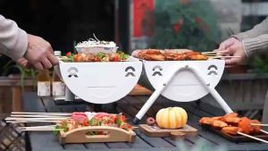 Bếp Nướng Than Hoa BBQ Gấp Gọn Mẫu Mới Cao Cấp 2 Ngăn Có Quai Sách Di Động Kèm 2 Khay Than 2 Vỉ Lưới Và Khay Nướng