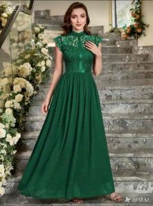 Melody Mock Neck Floral Lace Scallop Trim Chiffon Formal Party Maxi Dress Elegant Party Dress For Women Formal Evening Gown Prom Dress For Wedding Guest Graduation Dinner