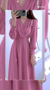 BAJU DRESS WANITA KOREA CASUAL DRES MOTIF V GLAMOLA
