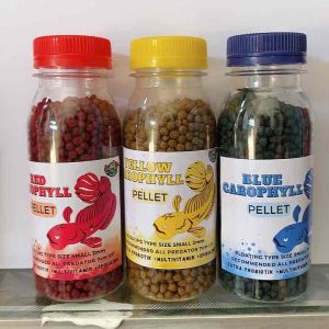 Pelet Carophyll Red Yellow blue Kemasan Botol 100 ml pakan ikan Channa