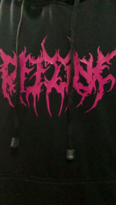 Hoodie sweater pria wanita motif metal unik sablon magenta